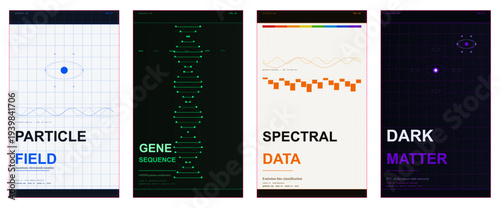 Science Magazine Cover, Quantum Lab Editorial Design, Data Visualization Poster, Particle Physics Template, DNA Spectrum Layout, Scientific Journal Cover, Research Print Design