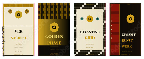 Art Nouveau Magazine Cover, Vienna Secession Design, Gold Ornament Editorial Template, Klimt Aesthetic Poster, Byzantine Pattern Layout, Art Deco Print Cover, Gilded Design