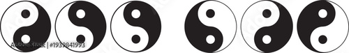 Set of black and white yin yang symbols in oval shapes