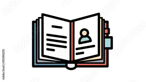 Open Book With Profile Icon and Text Lines Vector Illustration Minimalist Design for Education and Information Concepts
