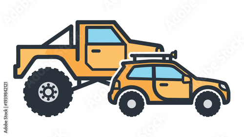 Off-road Truck and SUV Vector Illustration, Flat Design Style, Adventure and Outdoor Recreation Graphic