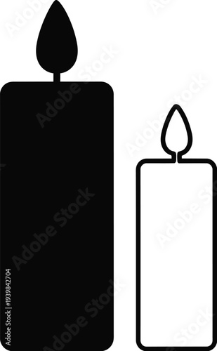 Black and white candles with flames isolated on transparent background, Vector