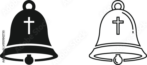 Christian bells with cross symbol isolated on transparent background, Vector