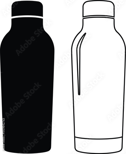 Black and white water bottles isolated on transparent background, Vector