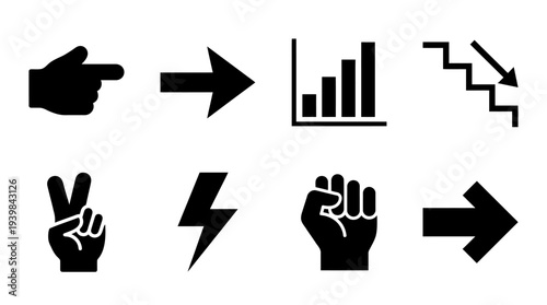 Collection of black icons representing gestures and graphical elements.