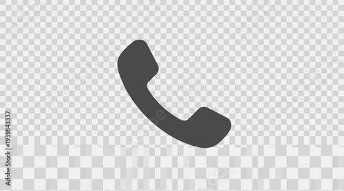 Simple gray telephone receiver icon on transparent background.
