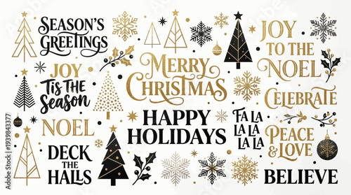 Festive Christmas and holiday greetings with decorations.