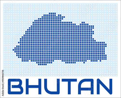 Bhutan dot map. Dotted shape of the country. Bhutan boundary dots with title. Vector illustration.