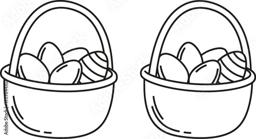 Easter eggs in baskets isolated on transparent background, Vector
