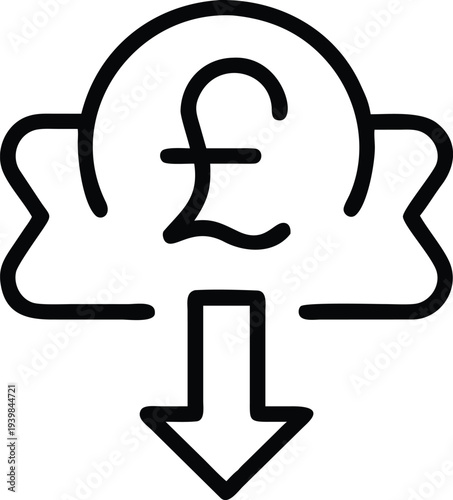 Pound Sterling Cloud Download Icon, Currency Decline Symbol