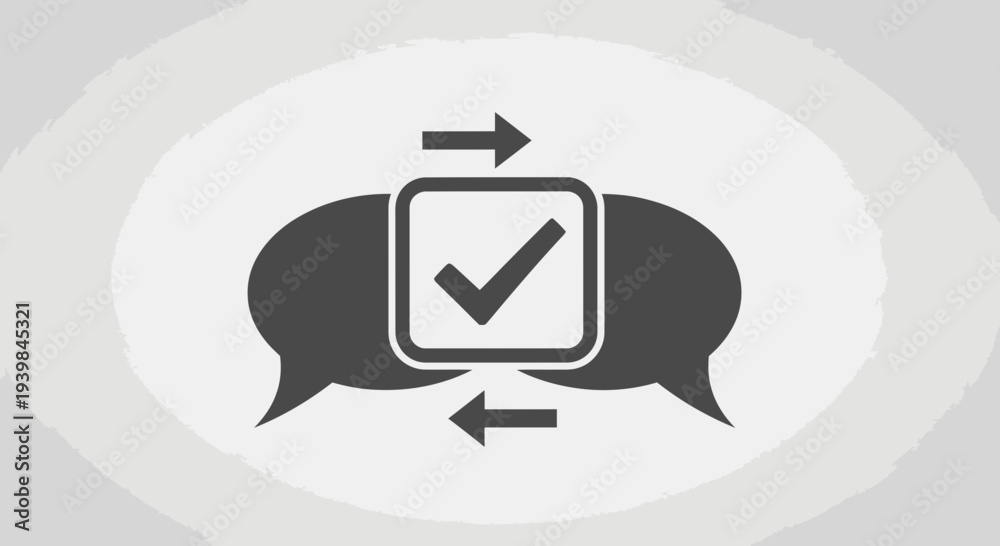 Fototapeta premium Communication and Agreement Icon with Checkmark and Arrows, Vector Illustration for Business and Feedback Concepts