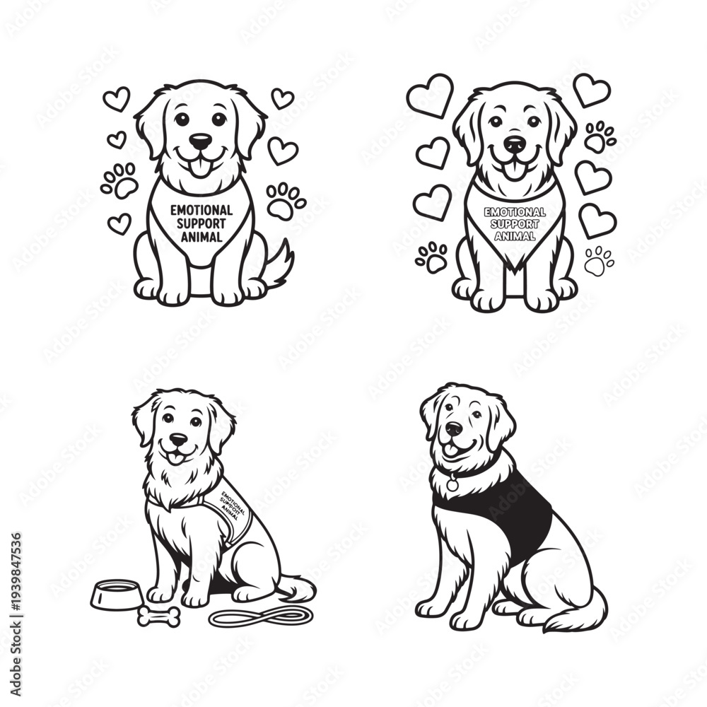 Fototapeta premium Cute Emotional Support Animal Coloring Page for Kids Featuring Friendly Pets Helping Children Relax and Feel Happy
