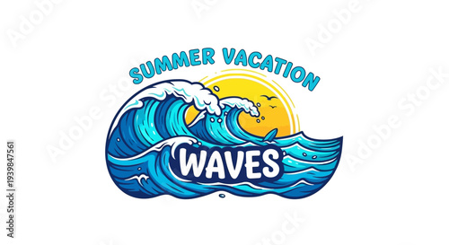 Summer vacation wave ocean illustration design.