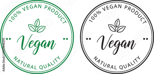 100 Percent Vegan Product Natural Quality Organic Eco Friendly Food Badge Vector Label