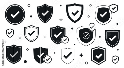 Security Shield Check Mark Icon Pattern for Cyber Protection, Data Safety Verification, and Trusted Privacy Symbols Background for Websites and Applications