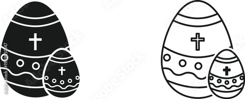 Easter eggs with cross religious symbol christian holiday isolated on transparent background, Vector