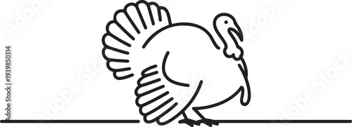 turkey, poultry, bird one line art. Continuous line drawing of farm, nature, agriculture, farm animals, rural life, ranch.one line vector icon illustration
