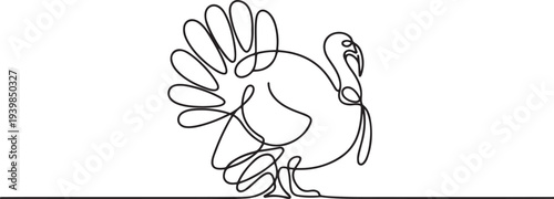 turkey, poultry, bird one line art. Continuous line drawing of farm, nature, agriculture, farm animals, rural life, ranch.one line vector icon illustration