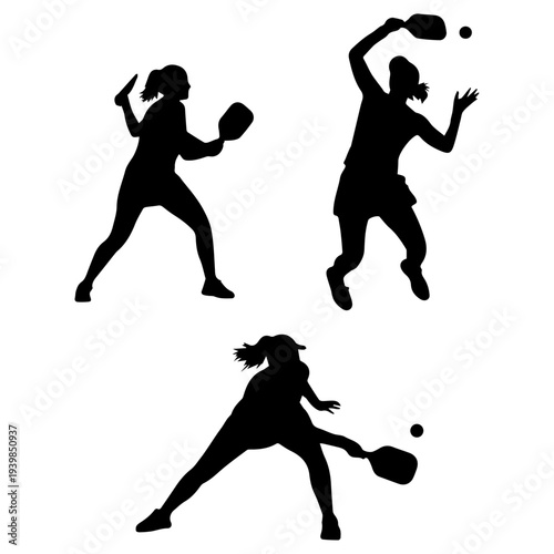 Silhouettes of people playing pickleball, a dynamic racket sport, captured in action poses