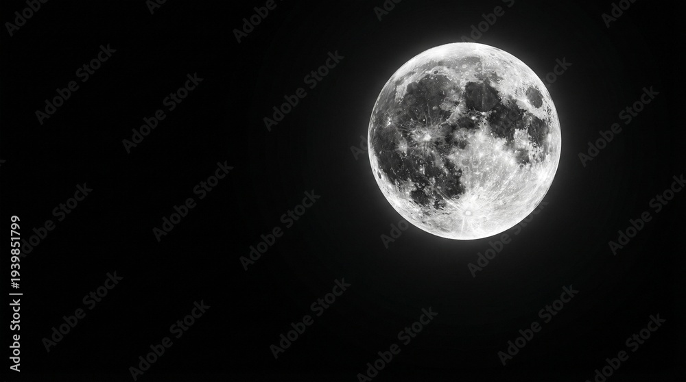 Obraz premium High Detail Full Moon Surface with Visible Craters on Black Background