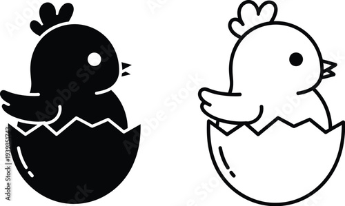 Hatching chickens emerging from eggs isolated on transparent background, Vector