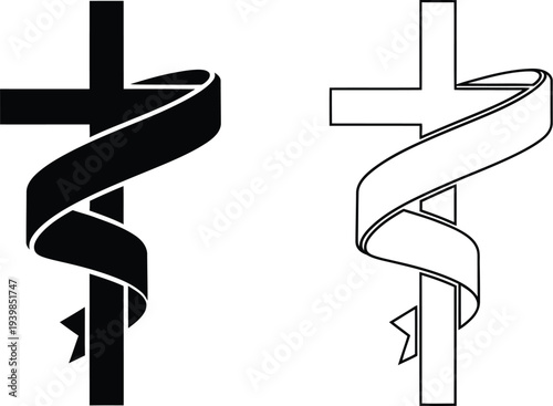 Medical cross ribbon symbol isolated on transparent background, Vector