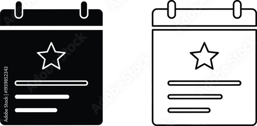 Calendar icon star marked important date isolated on transparent background, Vector