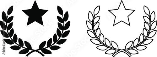 Laurel wreath star awards symbols isolated on transparent background, Vector