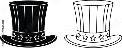 American top hats with stars isolated on transparent background, Vector