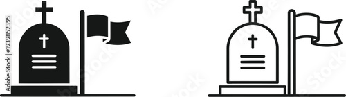Tombstone flag grave cemetery monument symbol icon isolated on transparent background, Vector