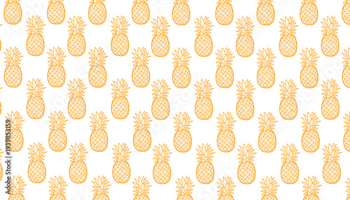 Pineapple Seamless Pattern Vector. Hand Drawn Tropical Fruit. Outline Doodle Illustration Style. Repeating Summer Food Motif. Decorative Textile Packaging Design.