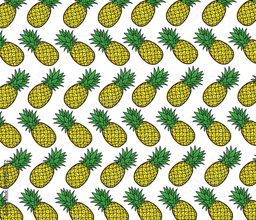 Pineapple Seamless Pattern Vector. Hand Drawn Tropical Fruit. Outline Doodle Illustration Style. Repeating Summer Food Motif. Decorative Textile Packaging Design.