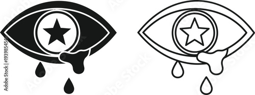 Crying eyes with stars tear drop symbol isolated on transparent background, Vector