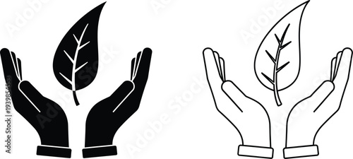 Hands holding leaves eco friendly symbol isolated on transparent background, Vector