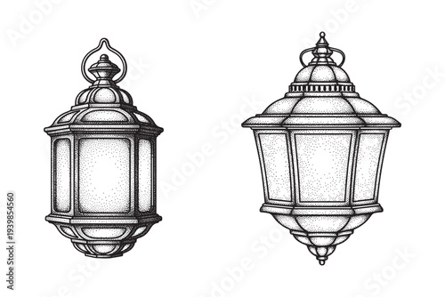 Lantern illustration, traditional hanging lamps vector art for decoration and ambient lighting