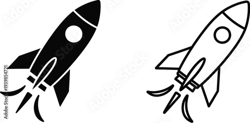Rocket launch silhouette isolated on transparent background, Vector