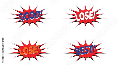 Comic Style Good Lose Best Pop Art Speech Burst Vector Set