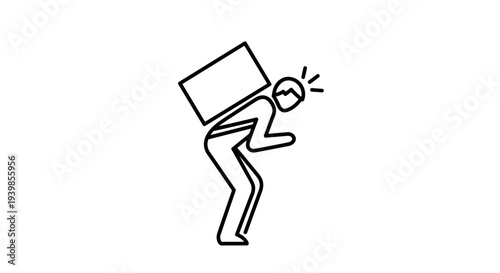 Iconic illustration of a person struggling to lift a heavy box on their back symbolizing burden hard work