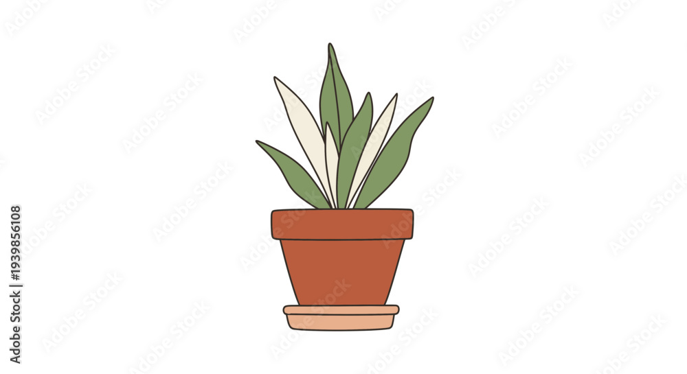 Fototapeta premium Modern Vector Icon of an Abstract Potted Plant, Terracotta and Green Tones. transparent.