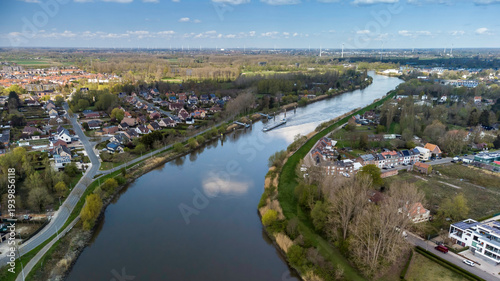 Aerial View of the Scheldt River Flowing Through Dendermonde