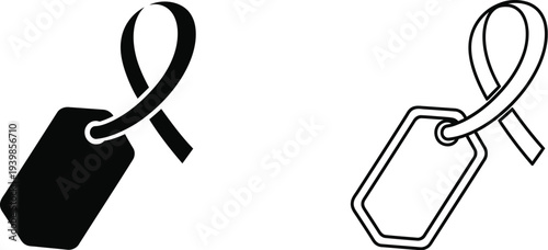 Black and white price tags with ribbons isolated on transparent background, Vector