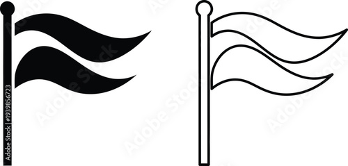 Flags waving windy day symbols isolated on transparent background, Vector