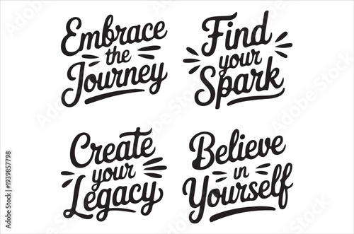 Inspirational typography with motivational quotes arranged in a square format