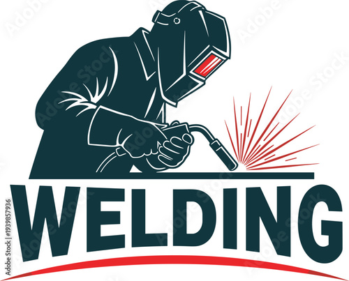 Professional welder in protective mask and gloves working with metal sparks industrial steel construction and manufacturing vector illustration