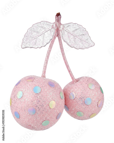 Wallpaper Mural Pink glitter cherries with holographic dots and leaves Torontodigital.ca