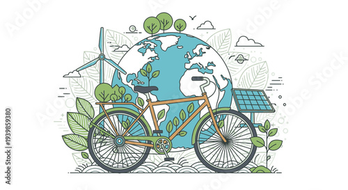 Eco friendly transportation for a sustainable future with bicycle and green energy sources