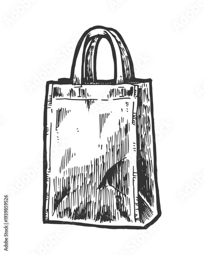 Tote bag vector illustration. Hand drawn sketch. Engraving style.