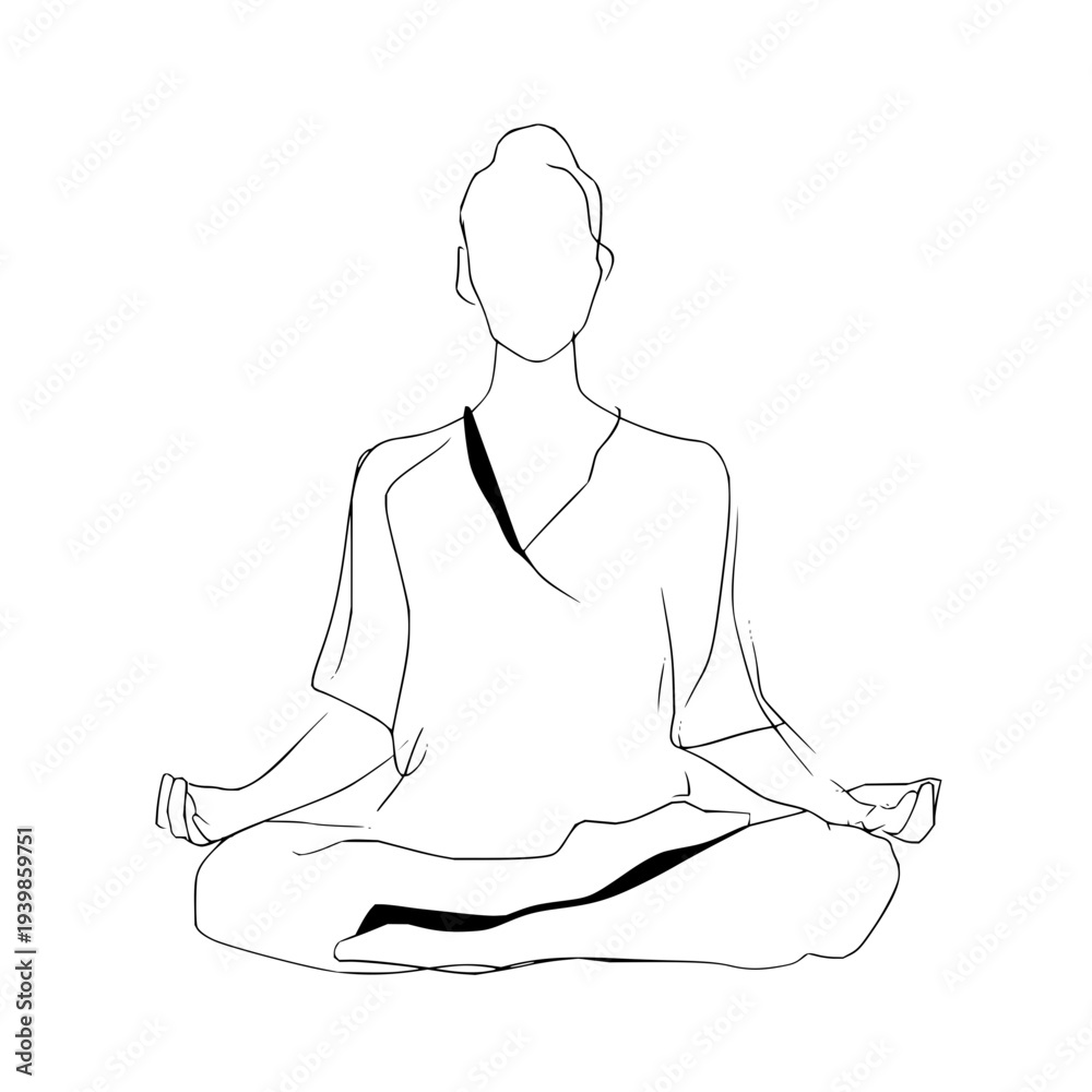 Obraz premium Meditating Woman Sitting in Lotus Position on White Background