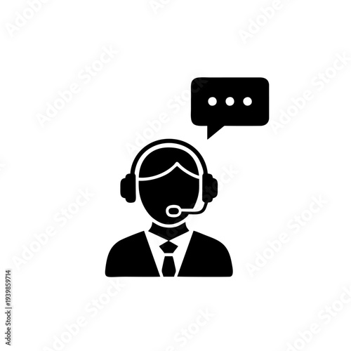 Customer service representative with headset and speech bubble, illustration, customer support, communication, technology, office environment, front view eps file 17a.eps reference