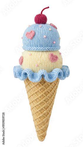 Wallpaper Mural Adorable knitted ice cream cone with colorful hearts and beads Torontodigital.ca